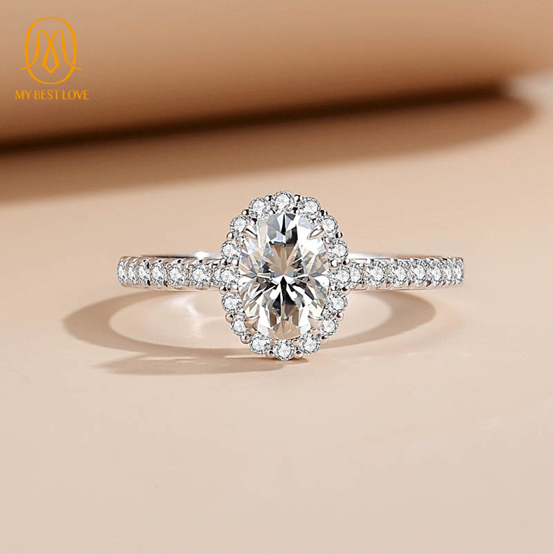 AAA Gems Solitire Moissanite Ring Oval Shape Moissanite Ring White Gold for Women
