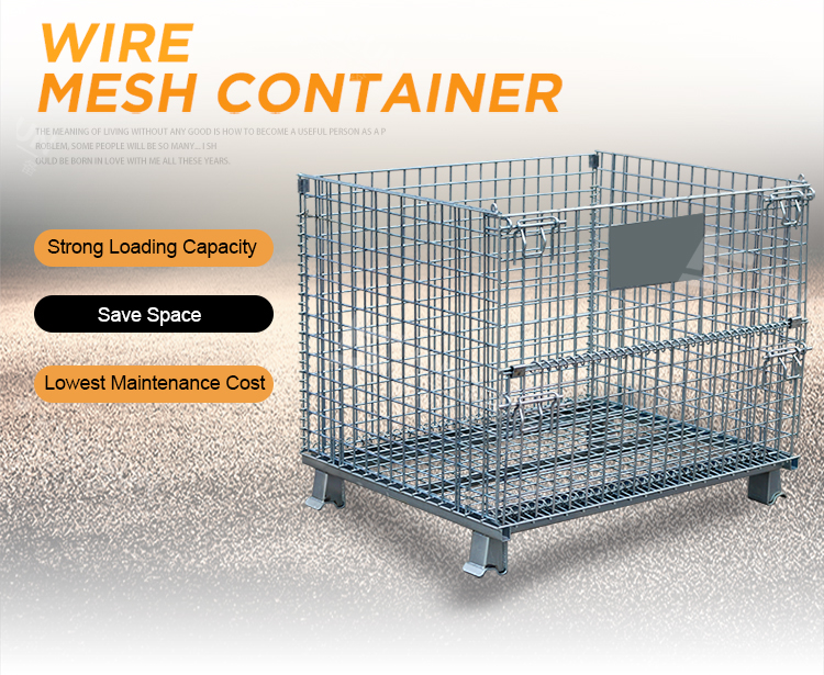 Chiina supplier Galvanize large folding collapsible wire metal mesh lid roll container for storage