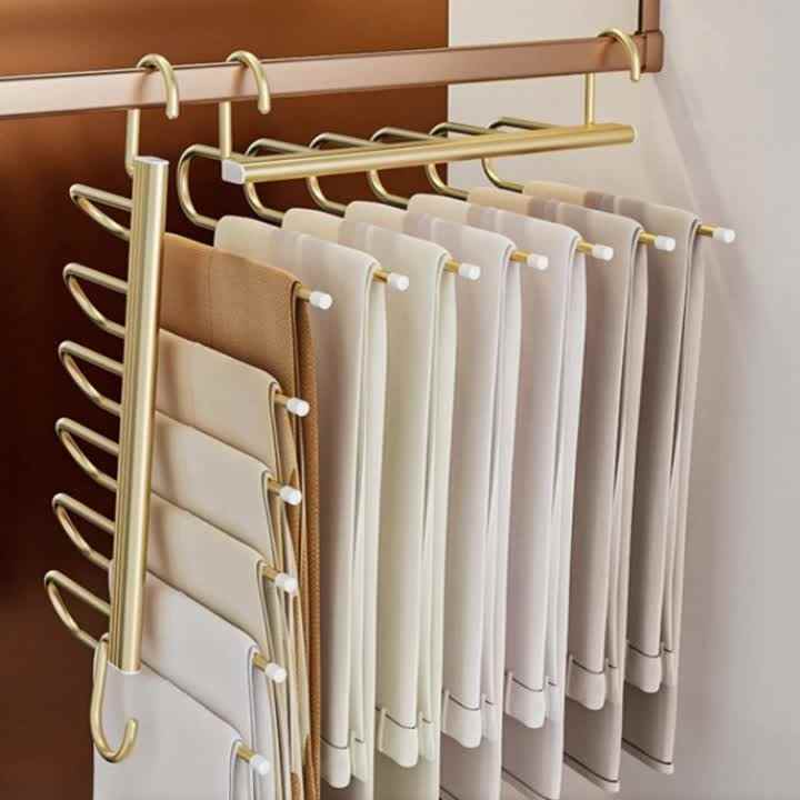 Aluminum Pants Hanger Space-Saving Foldable Rack Glossy Hooks Scarf  Trousers Closet Organizer for Pants