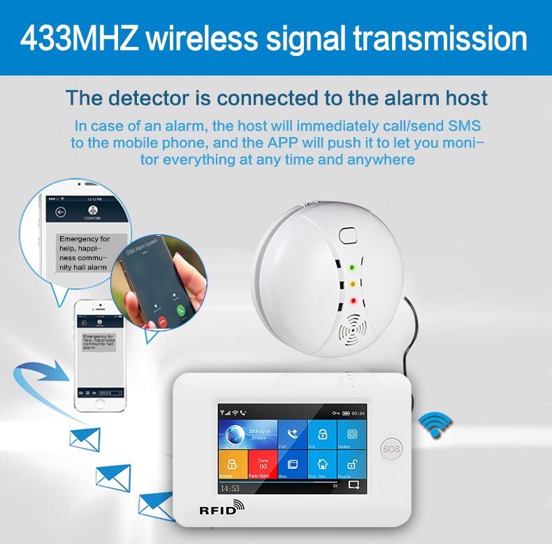 PGST Wireless 9V Battery Operated Smoke Detector Fire Alarm Sensor 1527 433Mhz for Home Security