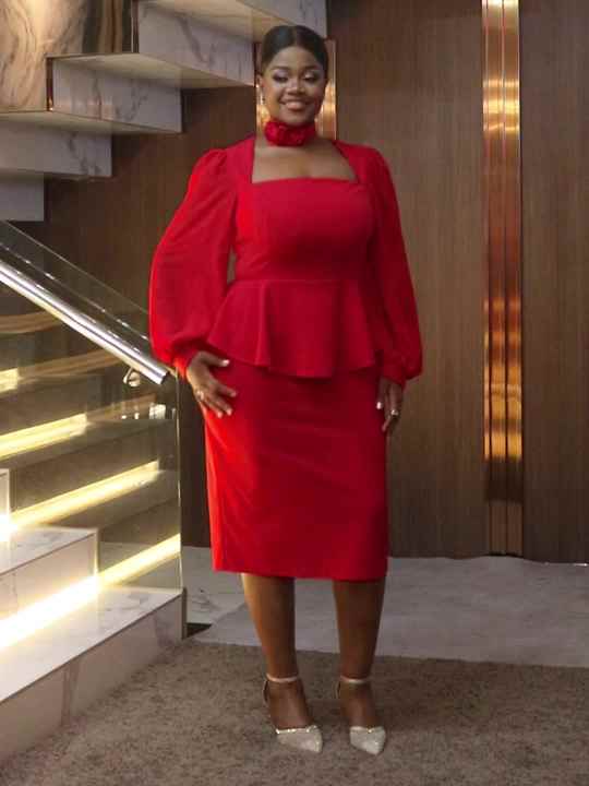 Long Sleeve Halter Flower Ruffles Peplum Chiffon Red Valentine Day