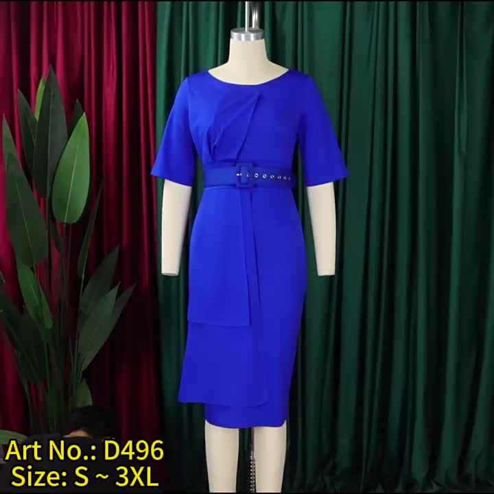 D496 Custom Made Elegante Senhoras Vestidos De Escritório Mulheres Trabalho  Formal Cor Sólida Manga Curta África Mulheres Casual Vestidos De Carreira