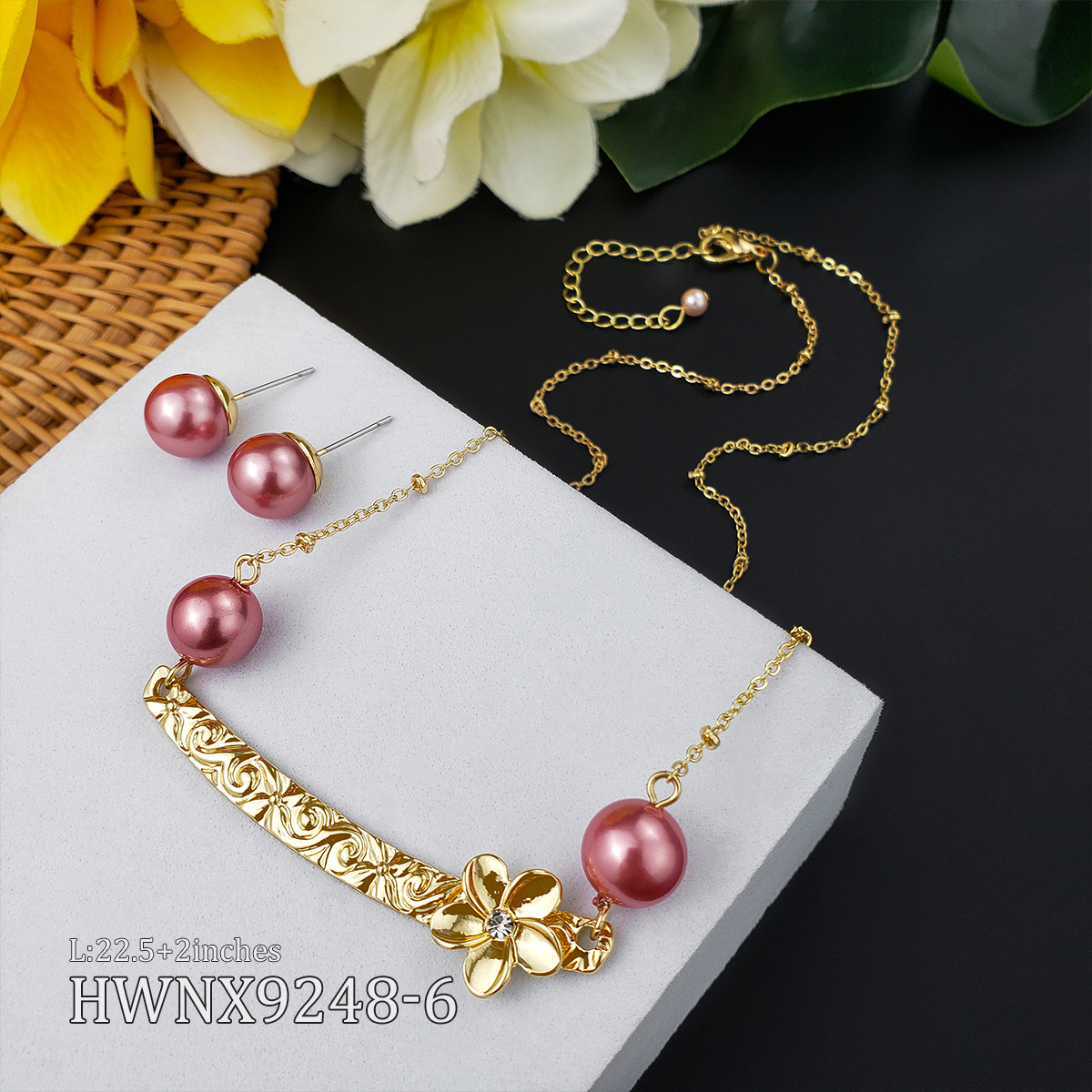 Комплект из колье и серёг, с подвеской в виде цветка, 14 к