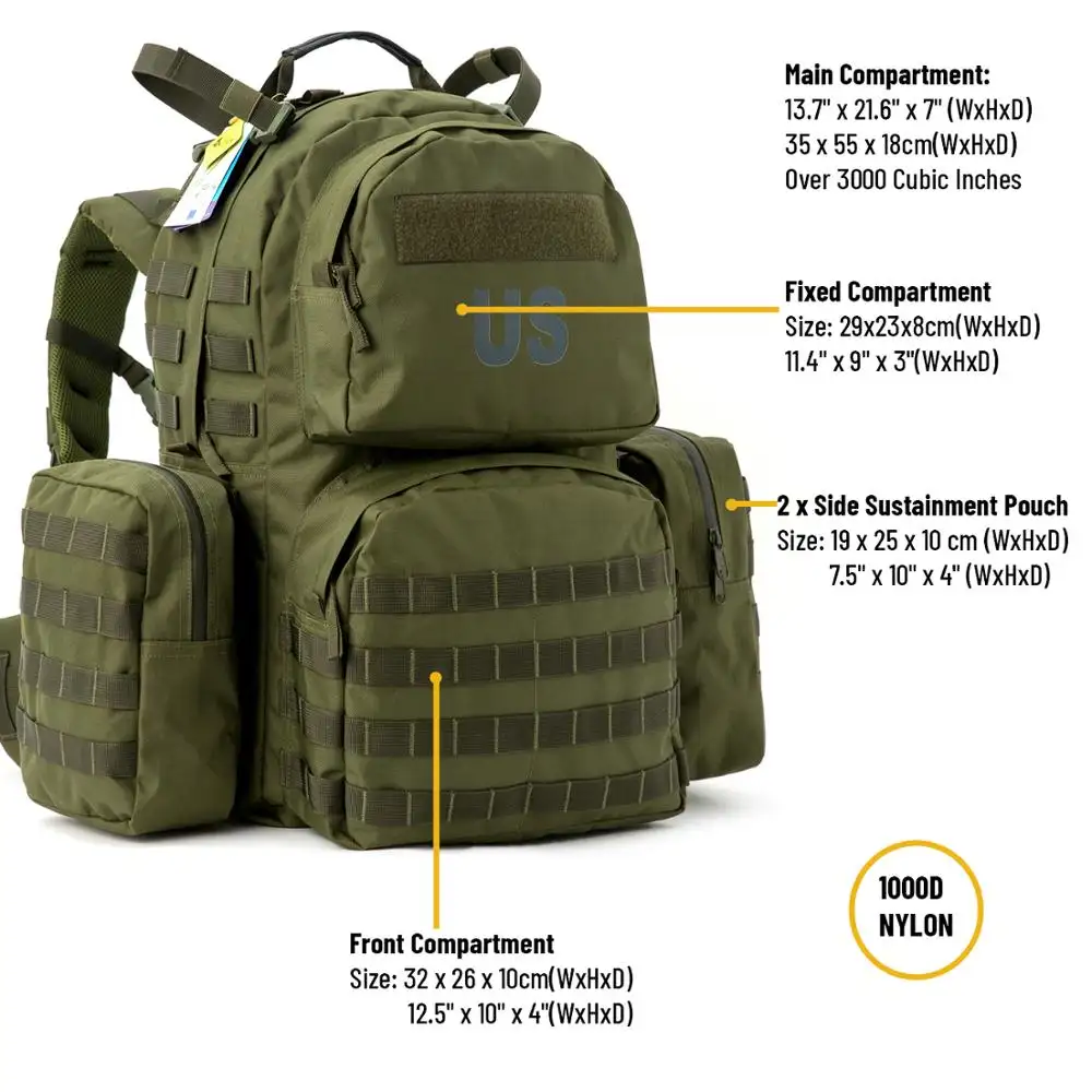 MT Military Tactical Backpack Medium Molle Rucksack,Army Day Hydration Pack with Sustainment and Medical Kits Pouch