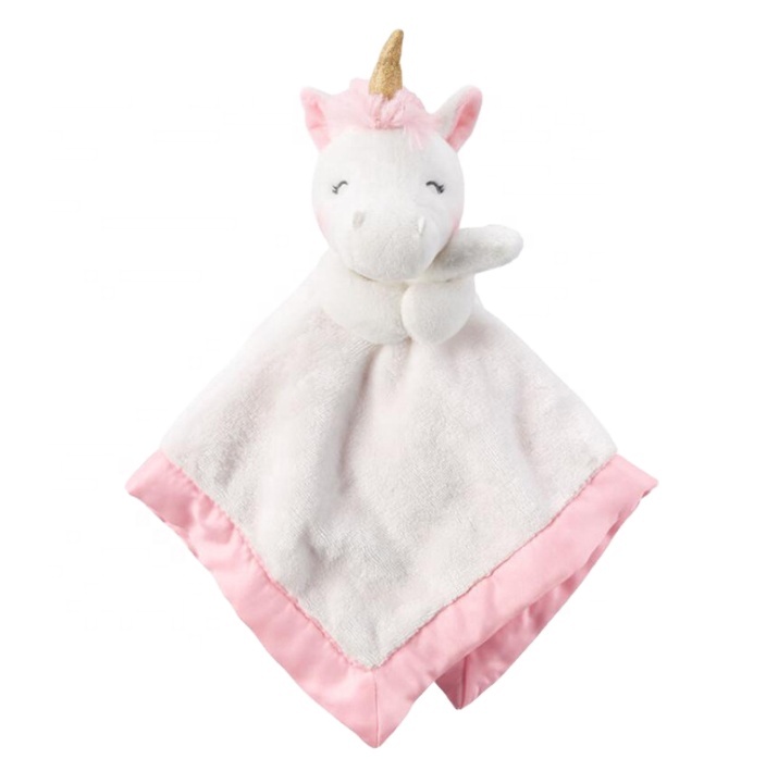 Unicorn baby blanket plush animal head security baby blanket