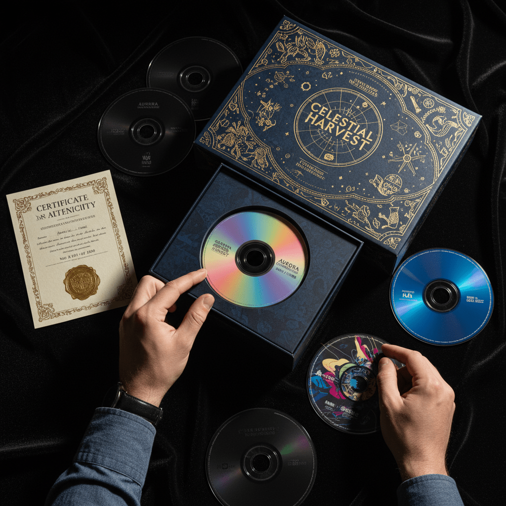 Indie game collector's edition with holographic CD and embossed box on velvet.