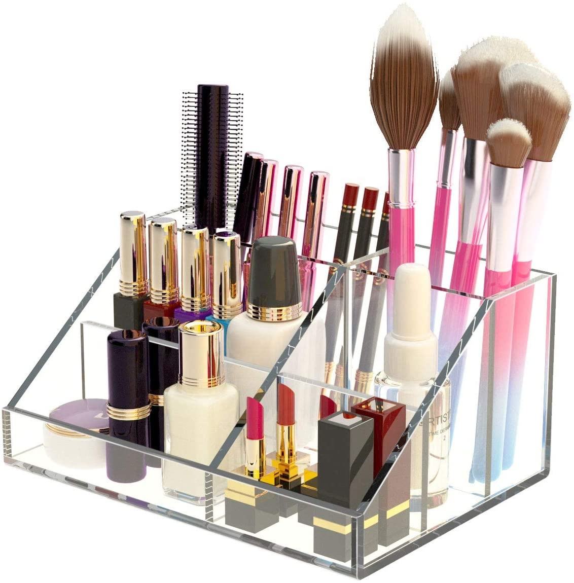 Makeup Organizer Acrylic Cosmetic Storage Display Case Countertop With Six Divided Slots For Bathroom Vanity Desk Bedroom Buy Custom Jewelry Box For Jewelry Organizer Exhibidores De Joyeria Jewelry Boxes With Logo Luxury Jewelry Box