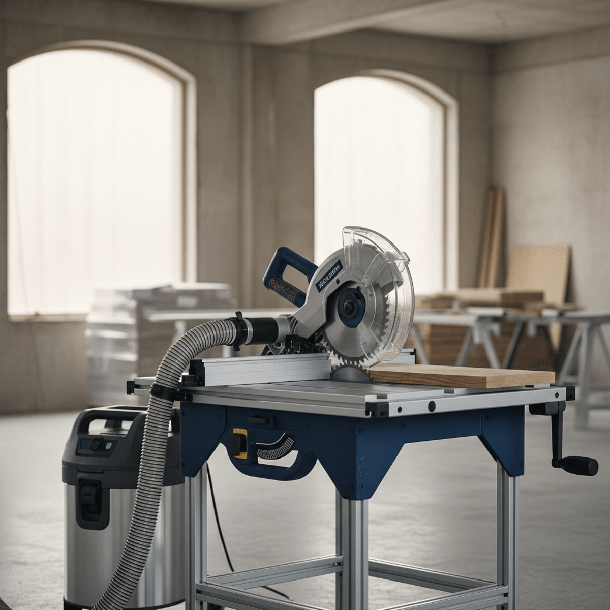 Professional cordless table saw with HEPA dust collection for clean carpentry.