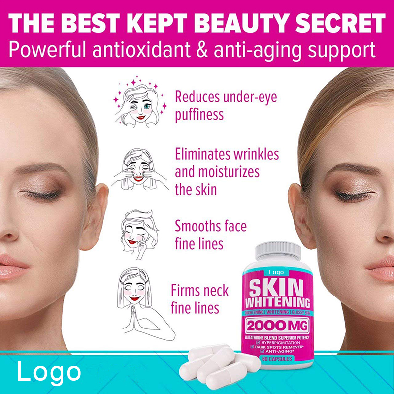 Private Label Glutathione Whitening Capsules Pills Anti aging Effect and Powerful Antioxidant 60caps Skin Whitening Pills