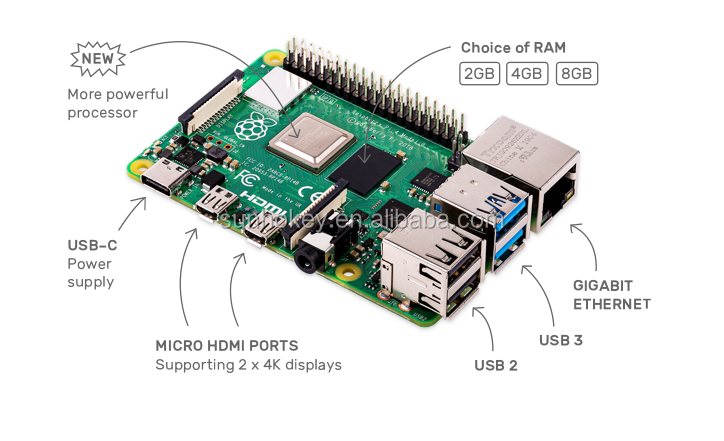 Raspberry Pi 4 modèle B 2 Go/4 Go/8 Go de RAM + boîtier + ventilateur + dissipateur de chaleur + adaptateur secteur + carte SD 32/64 Go + câble micro pour RPI 4B