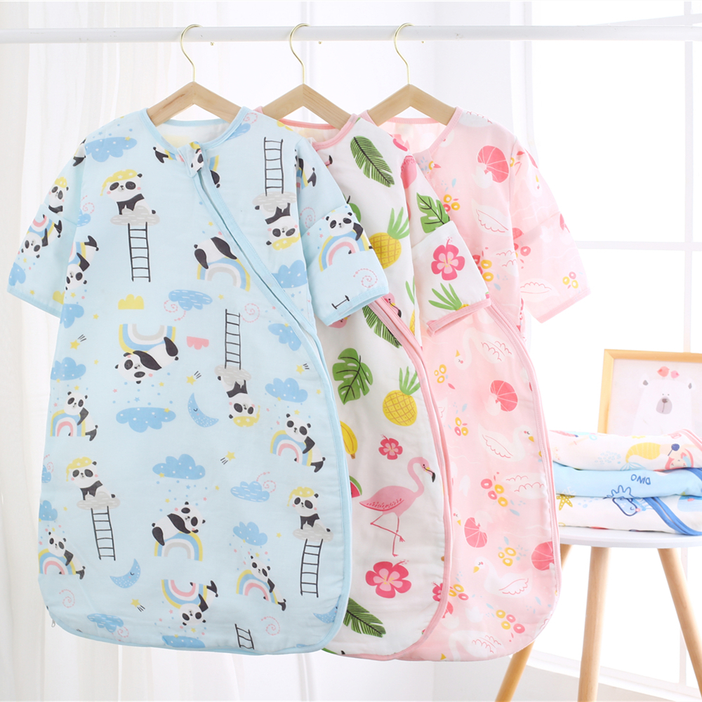 Детский спальный мешок, тонкий всесезонный универсальный, на молнии, с мультяшным принтом, спальный мешок из чесаного хлопка для новорожденных