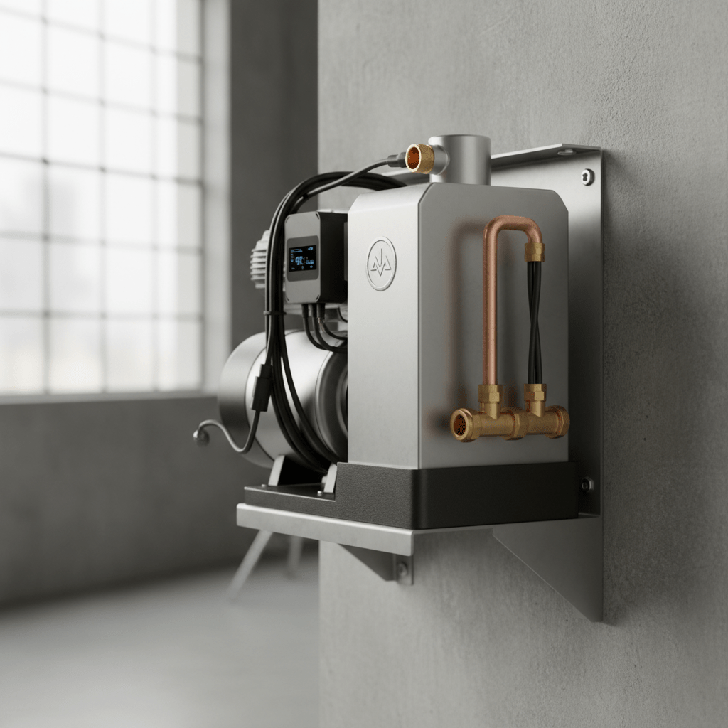 Compact all-in-one shallow well water pump system with modern industrial design.