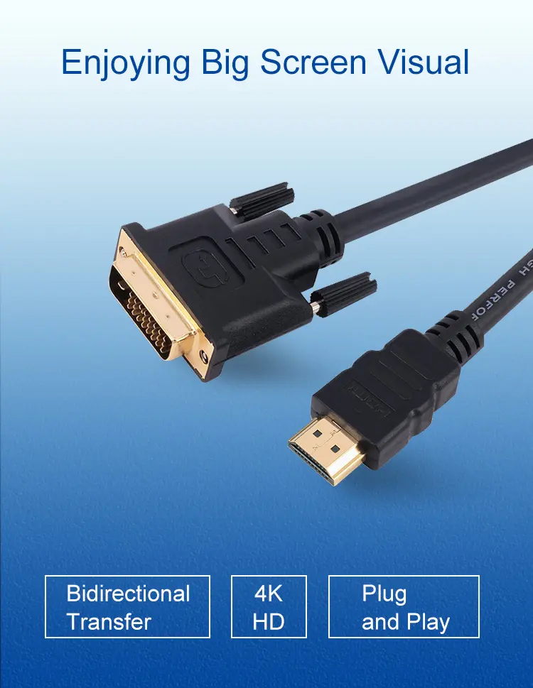 HDMI to DVI Cable Bi-Directional Nylon Braid Support 1080P Full DVI-D Male to HDMI Male High Speed Adapter Cable Gold Plated