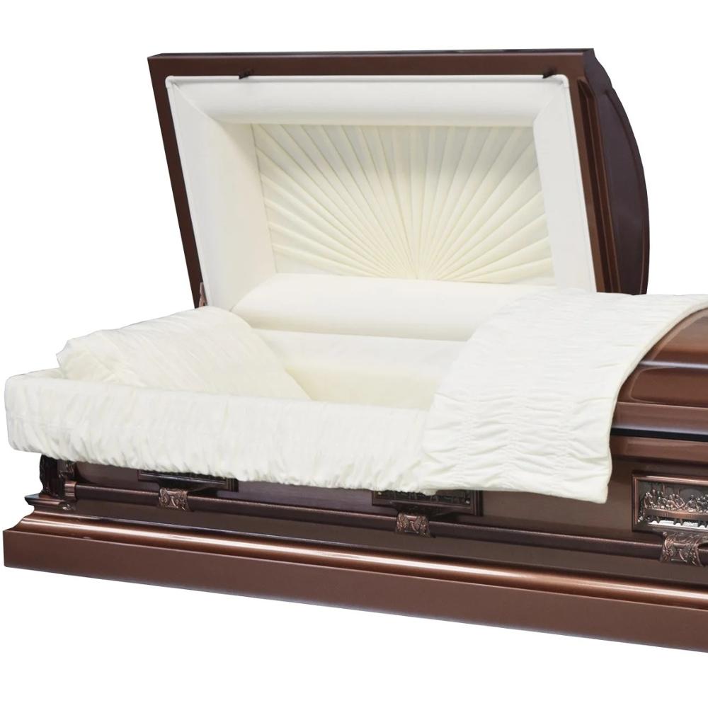 Коричневый похорон американский стиль Матовый медный корпус Urn круглая угловая шкатулка Coffin18 Ga Steel Pieta Metal USA шкатулка