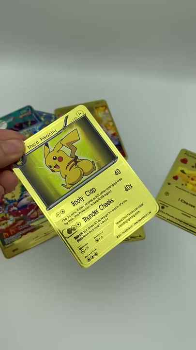 Ready to Ship Custom Metal Golden Poke Mon Trading Cards Game Cards Thicc  Pikachu Poke Mon Collection Card Original