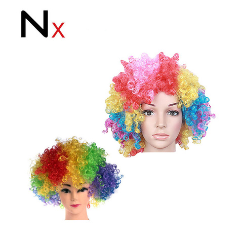 nuoxin 廉价人造头发卷曲彩虹小丑假发