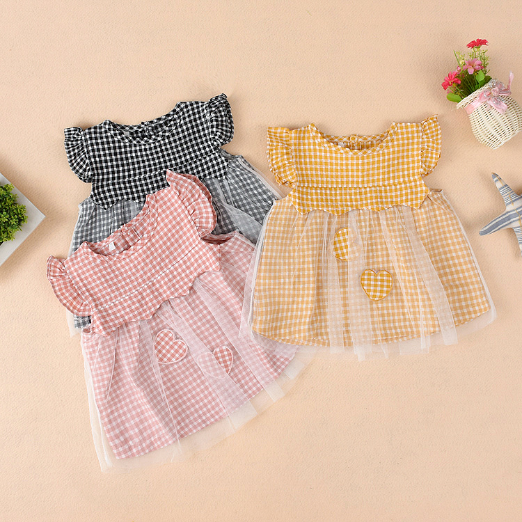 Оптовая продажа; Детская одежда; Милое летнее платье в клетку с рюшами для новорожденных; Мини-платье в английском стиле