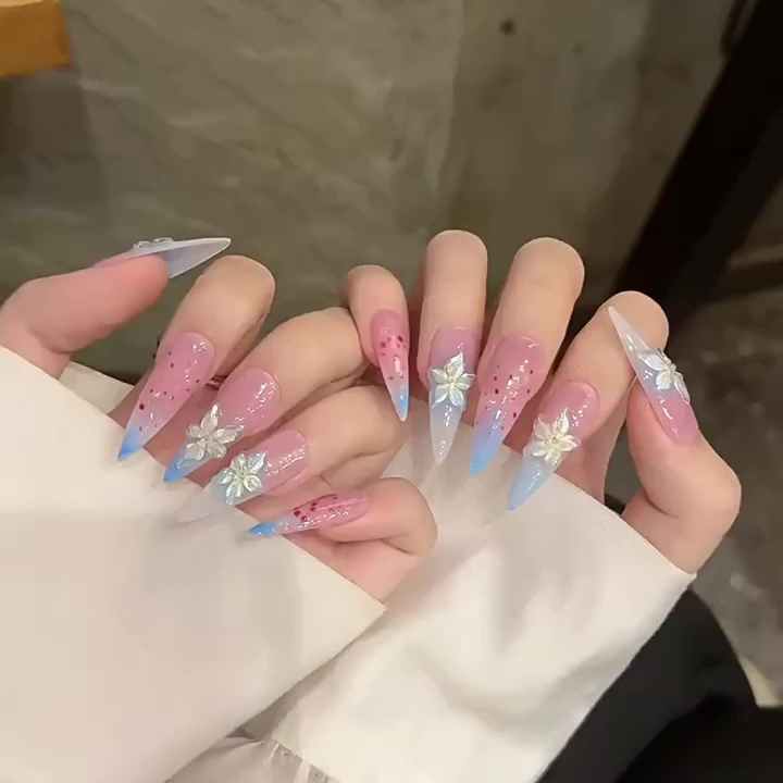 Design # 1993 Luxurise Handgefertigte 3D-Blumen Acrylgel Knstliche  Fingerngel Farbverlauf Lange Stiletto Franzsische Nagelspitzen  Aufdrckngel| Alibaba.com