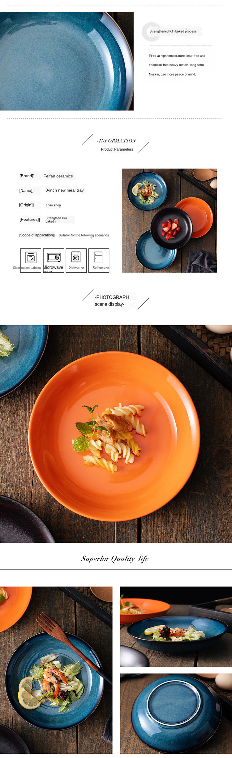 Ceramic Stoneware Round Dinner Plate Tableware Dinnerware Plates Bowls Kitchen Dining Plate Baking Tray