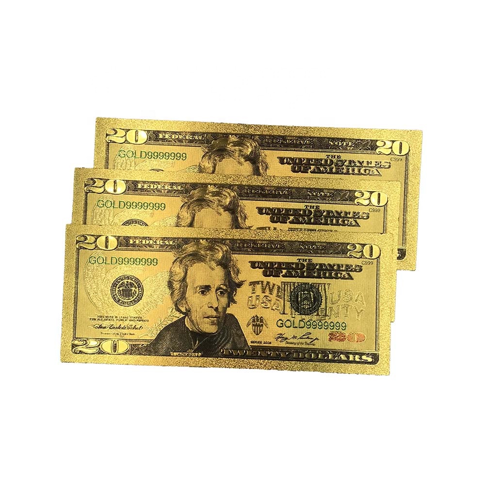 24K 골드 호일 도금 $20 지폐 고품질 달러 지폐 놀이 돈 재미