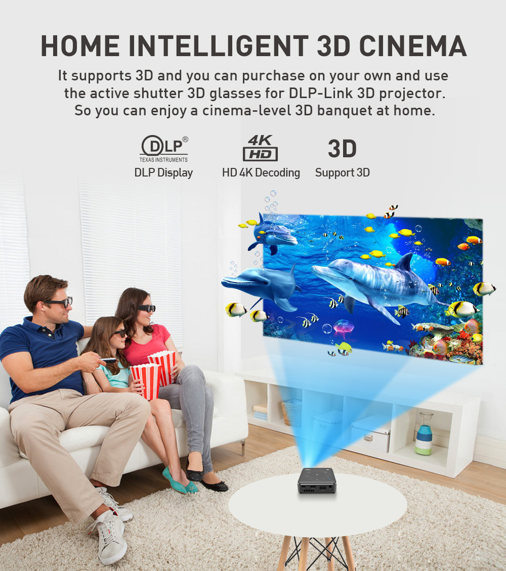 2022 Popular Portable 3D Mobile Phone DLP Projector 3D BT WIFI 4K Mini Projector for Home/Office