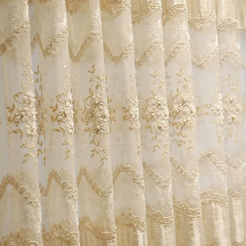 Custom French Romatic Damask Embroidery Ivory Net Sheer Voile Lace ...