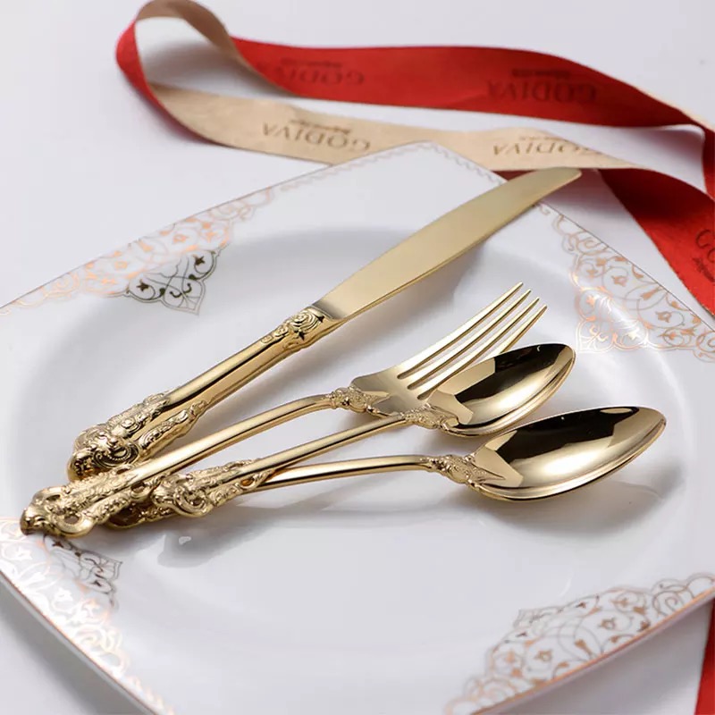 European Royal gold cutlery with luxury handle stainless steel 18/10 Tableware High Grade