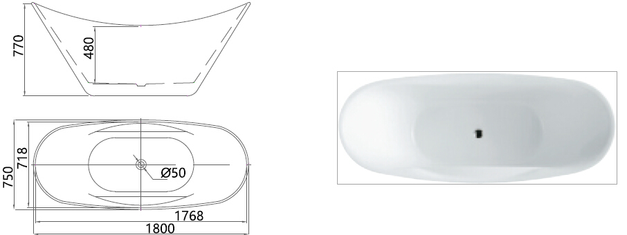Flare 1800*750 modern double ended standard bathtubs