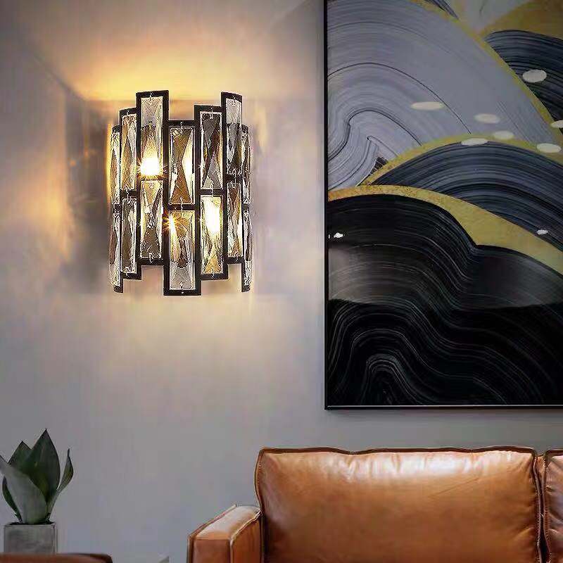 Modern wall lamp 1 light black with clear k9 crystal for living room dining room