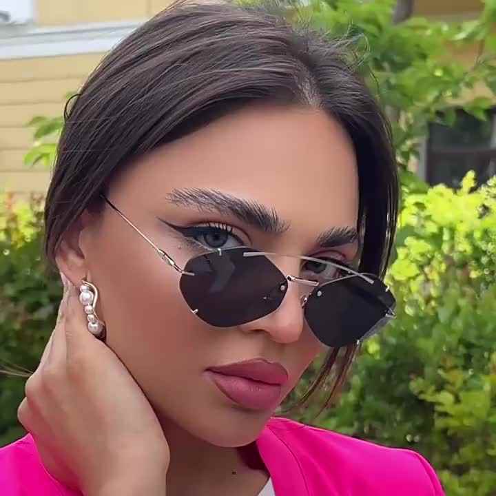 Rimless Gradient Retro Polygon Sunglasses For Women, Oem