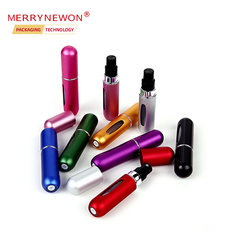 Portable perfume empty tube with spray atomizer luxury refillable metal packaging perfume bottle for women men 5ml 8ml