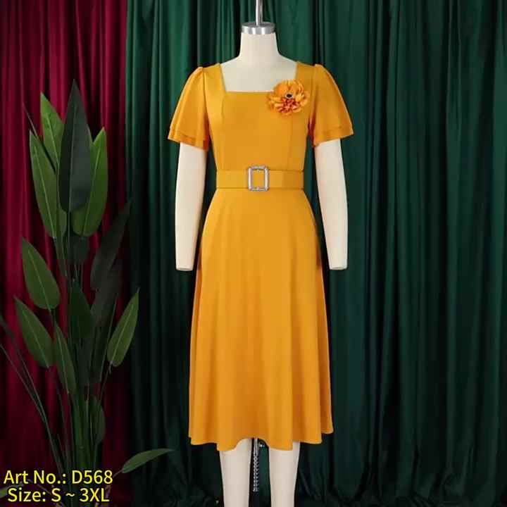 D568 Summer Casual Dresses Women Lady Elegant Square Neck Short Sleeve  African Dresses for Women Clothing With Breast Flower