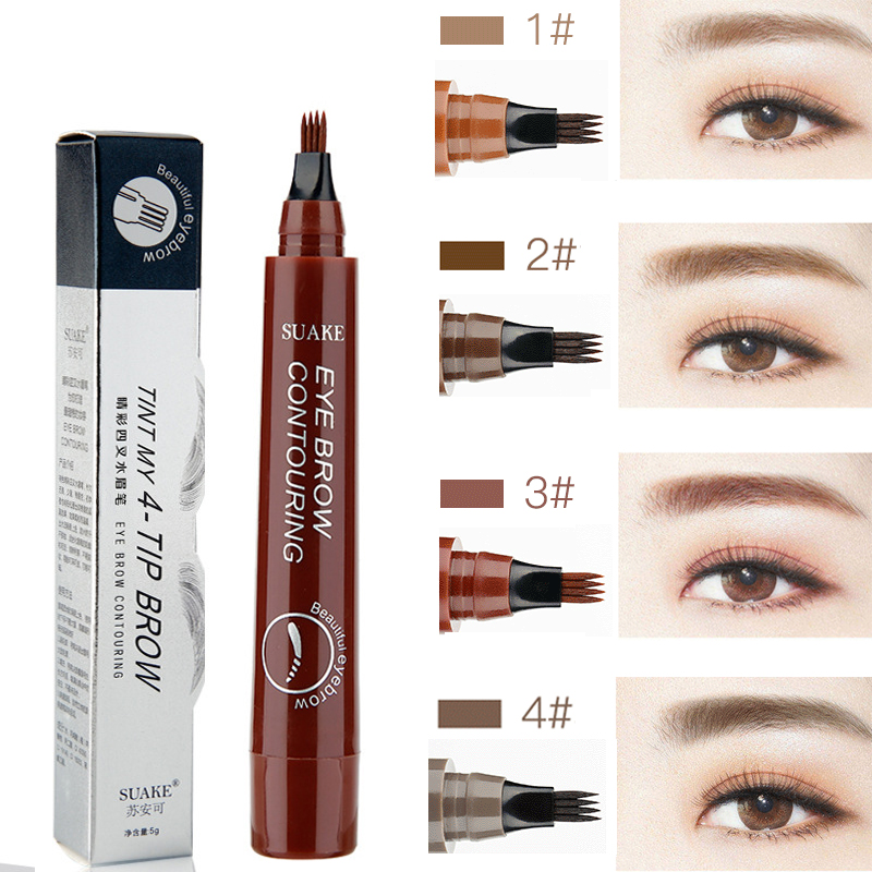SUAKE 4-TIP Liquid Eyebrow Pencil Waterproof Fork Tip Fine Sketch Liquid Eye Brow Tattoo Tint Pen Korean Cosmetics Makeup