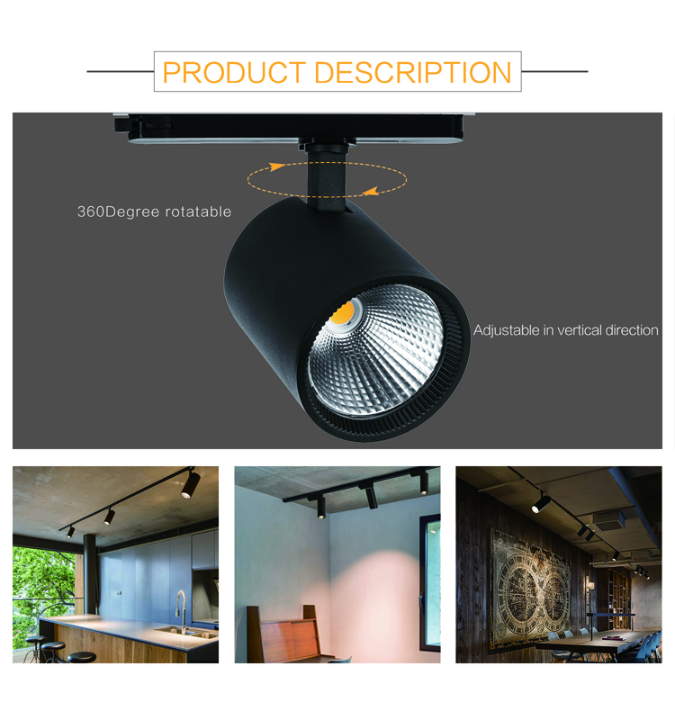High Quality no flicker driver Dimming  Ra80 COB track Spot Light 30w 40w Track rail Lighting