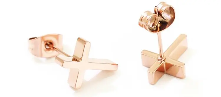 Cheap Wholesale Women Accessories Fashion Jewelry Stainless Steel Custom 18K Rose Gold Plated Simple Cross Stud Earring