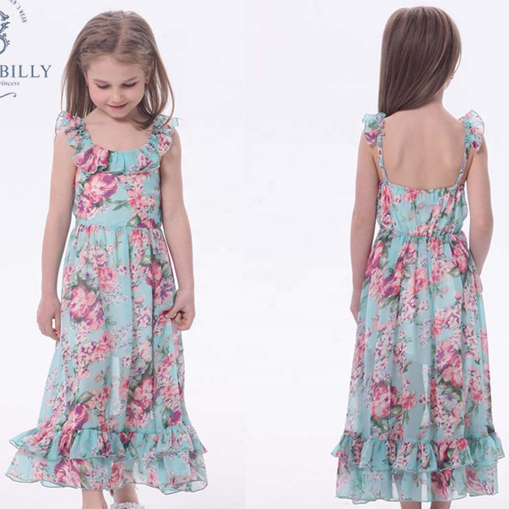 BONNY BILLY Robe B/éb/é Fille /Ét/é Boh/ême Mousseline /à Volants Imprim/é Floral Rode de Plage sans Manches