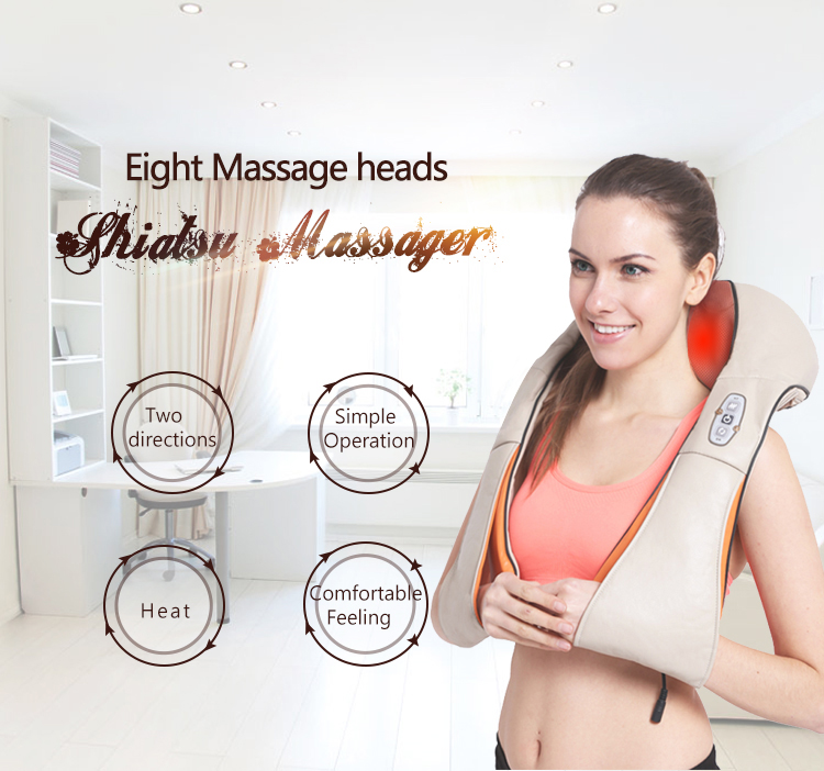 Electrical shiatsu massager neck massage with device electric vibrating back kneading neck and shoulder massages roller machine