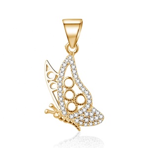 Gold Plated 3A Cubic Zirconia Butterfly Pendant 925 Sterling Silver Custom Pendant