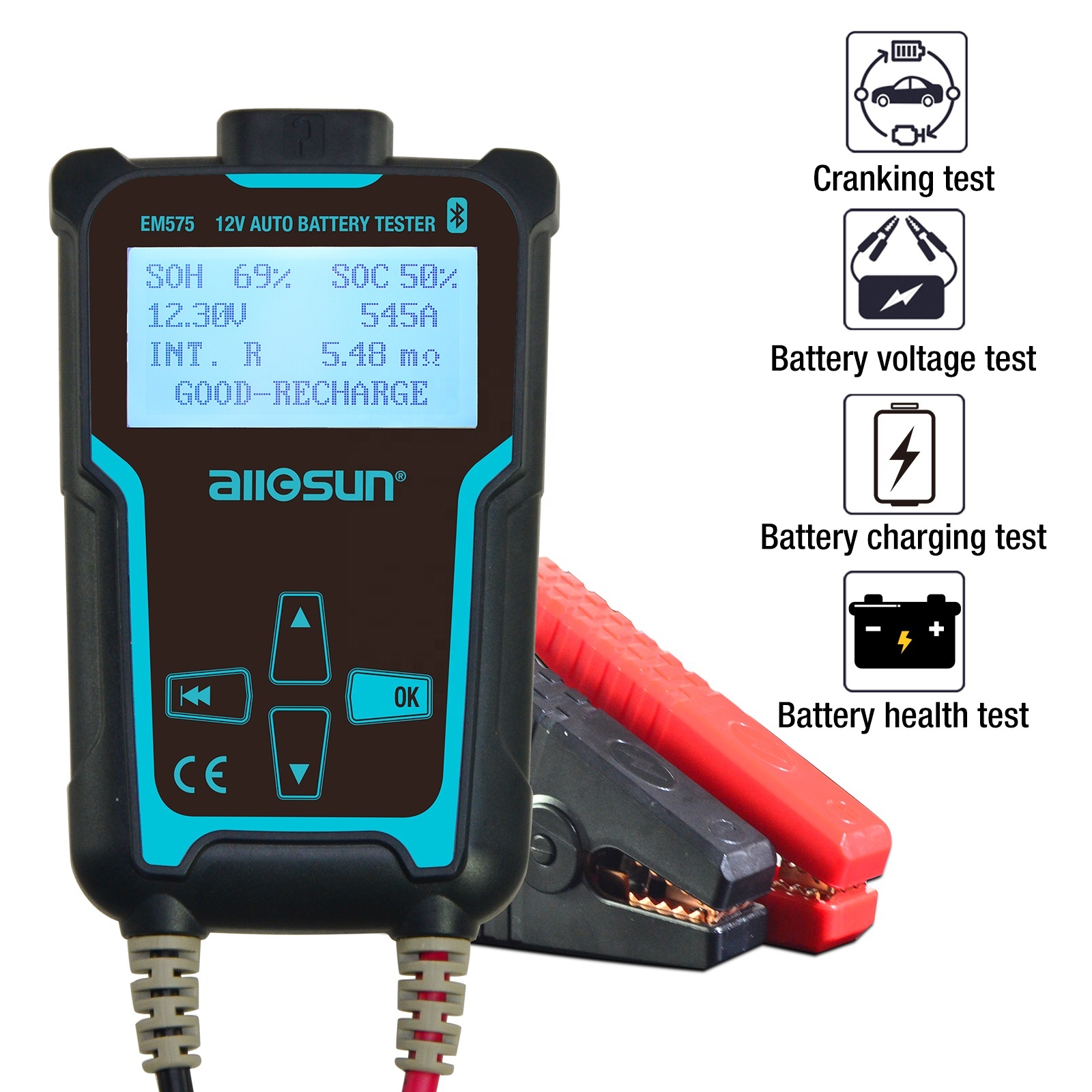 Allosun EM575 цифровой анализатор батареи 12/24V 2000 CCA цифровой измерительный прибор автоматический тестер/сгибать/контрольная система зарядки