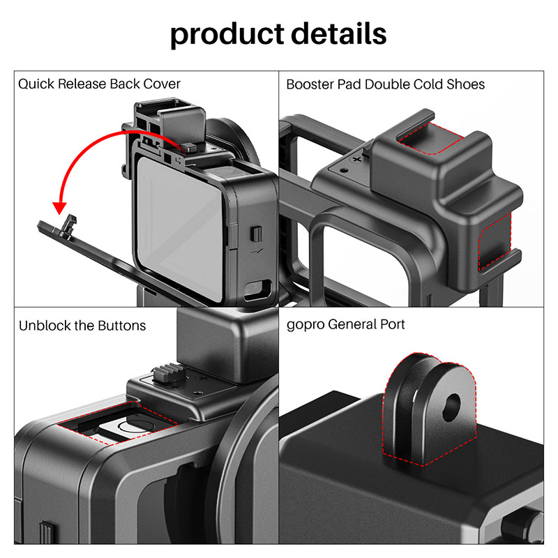 ULANZI G9-4 Plastic Camera Cage for Gopro Hero 9 Black Dual Cold Shoe Camera Vlog Cage