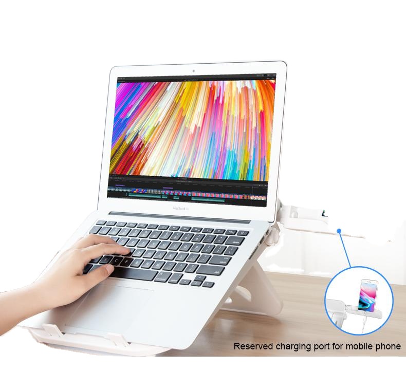 Регулируемая по высоте эргономичная Портативная подставка для ноутбука с держателем для мобильного телефона