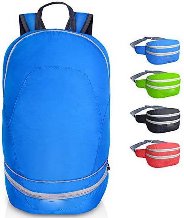 Zaino ripiegabile 2 in 1 Marsupio Leggero Zaino pieghevole per escursionismo, viaggio, ciclismo