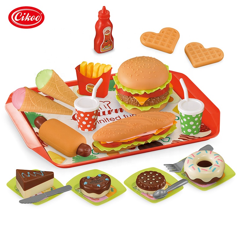 Горячая продажа Amazon, оптовая продажа, детский дошкольник, 49 шт., игровой набор для еды, пластиковая Реалистичная кухонная игрушка