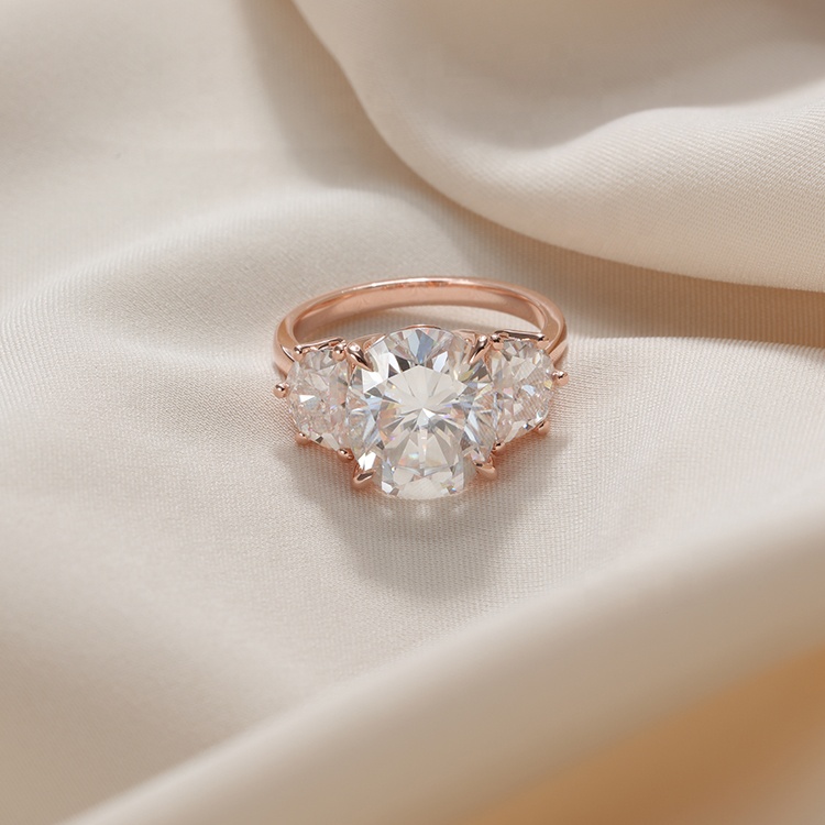 AAA Gems Fine Jewellery 14K 18K Platinum Oval Cut Three Stone Luxury Rose Gold Engagement Moissanite Diamond Ring