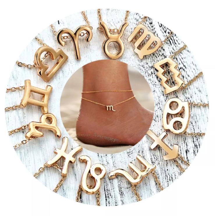 Модный браслет на лодыжку, ювелирные изделия, индивидуальные знаки, сплав chains18k Позолоченные ножные браслеты со знаками Зодиака