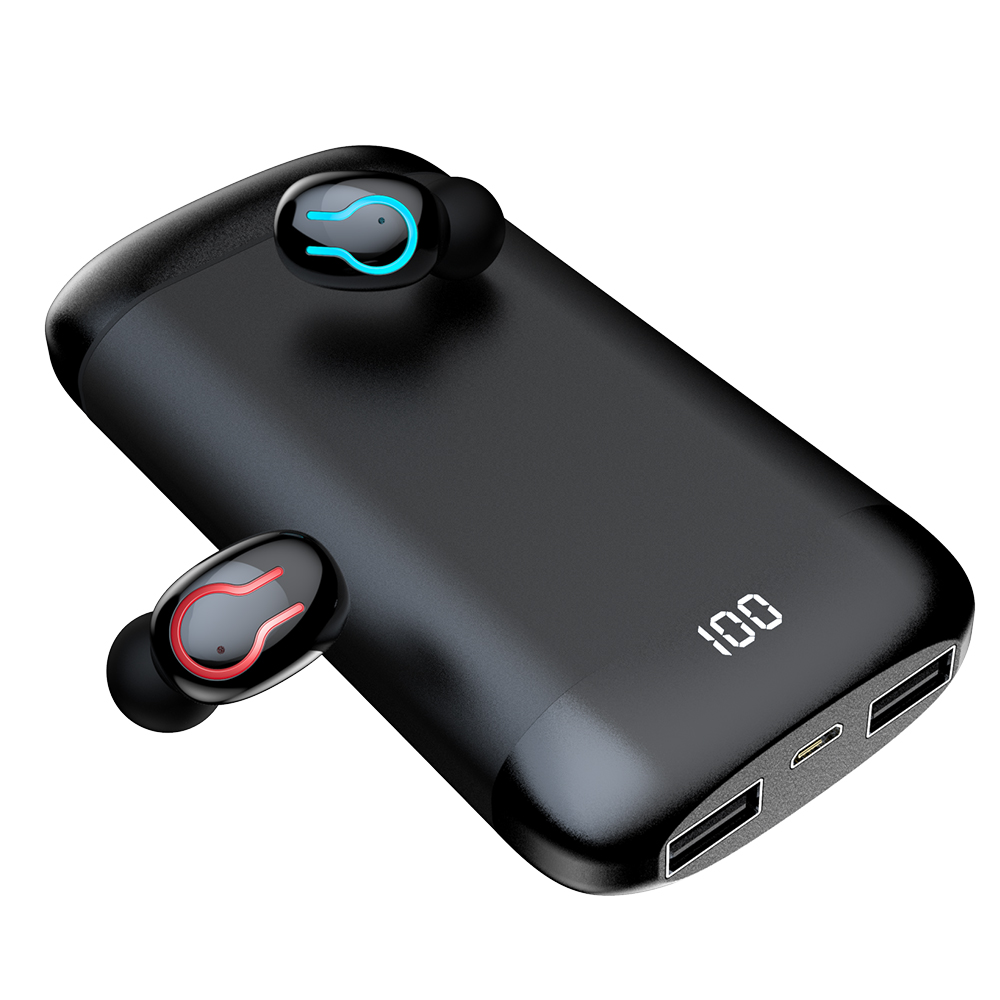 0 蓝牙耳机高清立体声耳机运动防水耳机双麦克风和 6000mah的电池充电