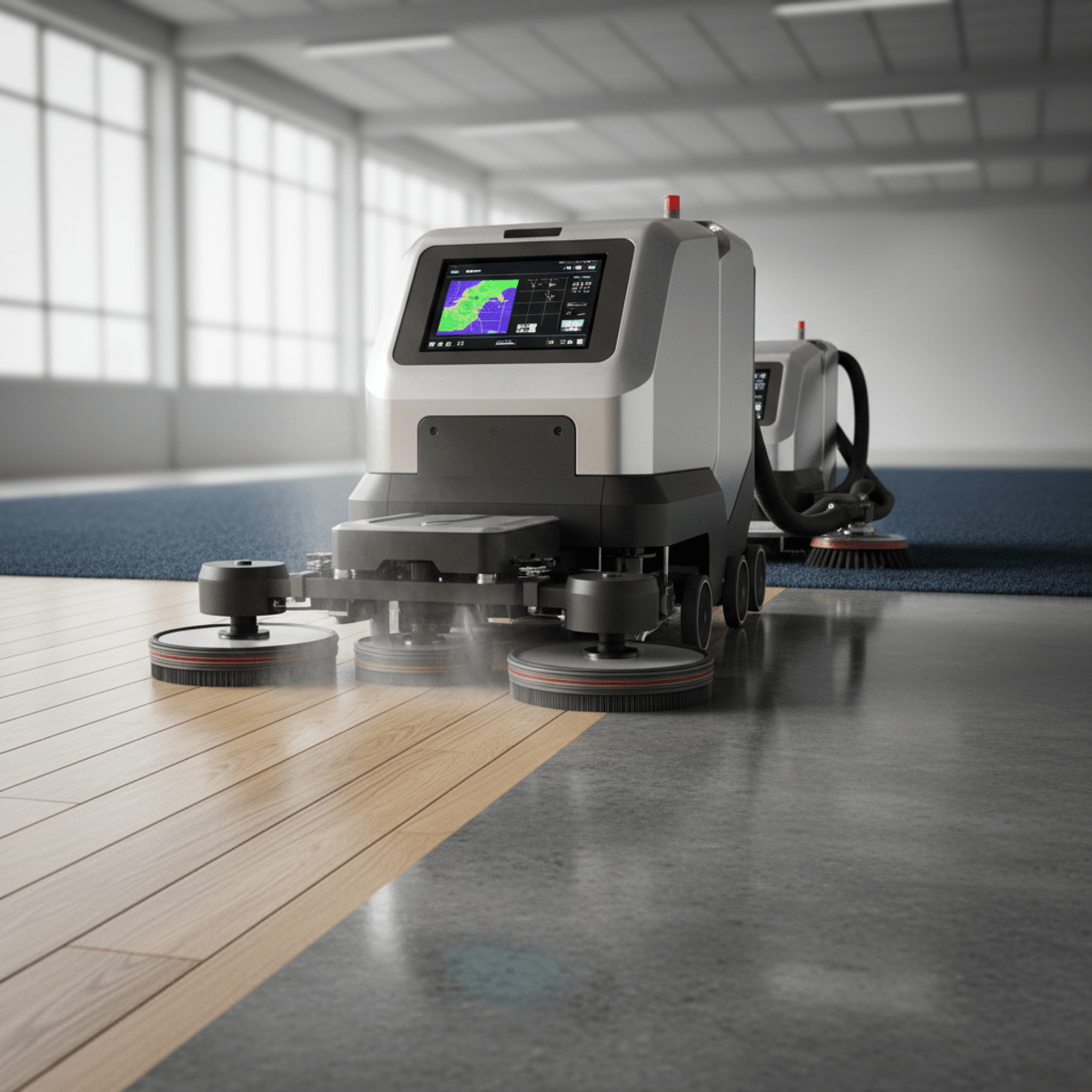 Advanced floor cleaner with versatile cleaning attachments. Ultra-modern floor cleaning machine with modular attachments for various surfaces.