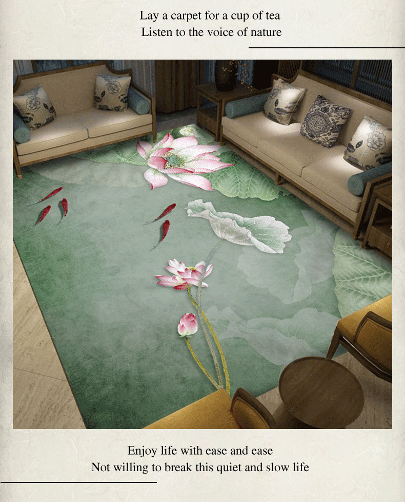 Chinese style restaurant household home center printed luxury landscape bedroom carpet big living room floor rug