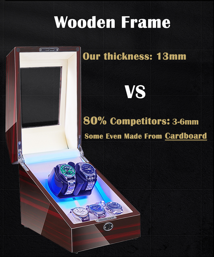 Black Orbit Watch Case with 2 Rotation Seats 3 Storage 5 Watches White PU leather Inside MDF Wooden Automatic Watch Winder Box