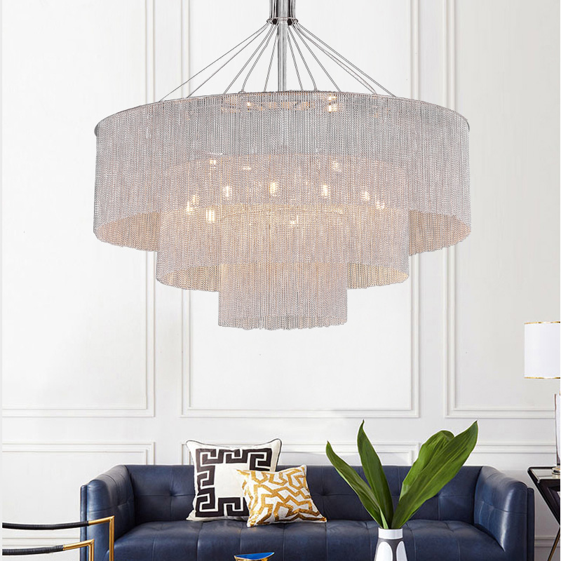 Post-Modern Light Aluminum Chain Tassels hotel Lobby moder Living Room Chandelier